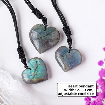 Κολιέ με μενταγιόν σε σχήμα καρδιάς από Lablagite, Runyangshi, κρυσταλλικός λίθος, PP σακούλα συσκευασίας