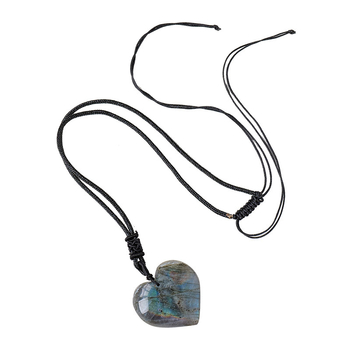 Κολιέ με μενταγιόν σε σχήμα καρδιάς από Lablagite, Runyangshi, κρυσταλλικός λίθος, PP σακούλα συσκευασίας