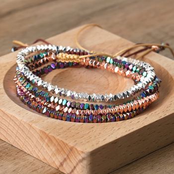 Βραχιόλι από χάντρες, μίγμα υλικών, εθνοτικό στυλ, ηλεκτροπλατιωμένο.