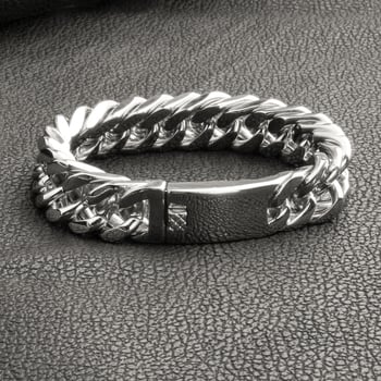 Мъжка гривна от титаниева стомана, двойно преплетена верига, геометричен дизайн, електроплатирана