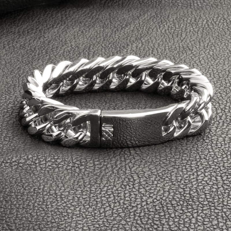 Мъжка гривна от титаниева стомана, двойно преплетена верига, геометричен дизайн, електроплатирана