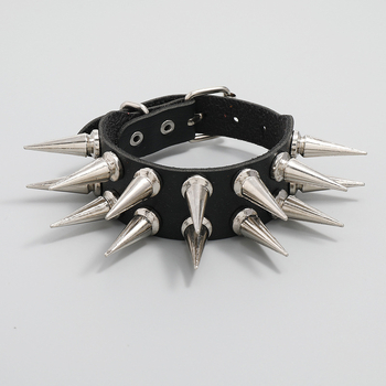 Кожена унисекс панк гривна, ръчна изработка, геометричен дизайн