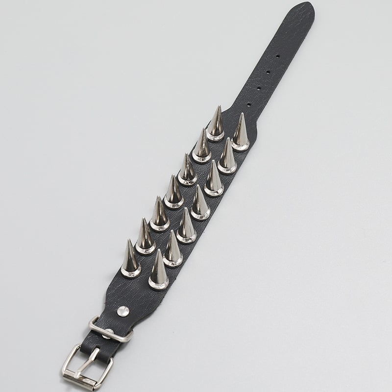 Кожена унисекс панк гривна, ръчна изработка, геометричен дизайн