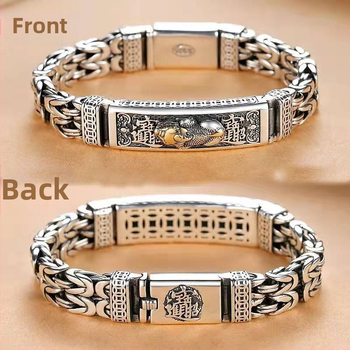 Pixiu náramok s dvojitou retiazkou, unisex, retro štýl, talizman bohatstva (Materiál: meď/plastik; Úprava: elektroplating; Dizajn: Pixiu/zviera; Retiazka: dvojitá)