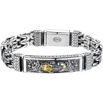 Pixiu гривна с двойна верига, унисекс, ретро стил, символ богатство (Материал: мед/пластмаса; Обработка: електроплатиране; Дизайн: животно/зодия; Верига: двойна)