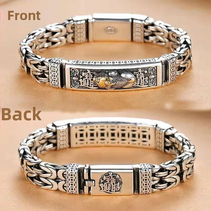 Pixiu náramok s dvojitou retiazkou, unisex, retro štýl, talizman bohatstva (Materiál: meď/plastik; Úprava: elektroplating; Dizajn: Pixiu/zviera; Retiazka: dvojitá)