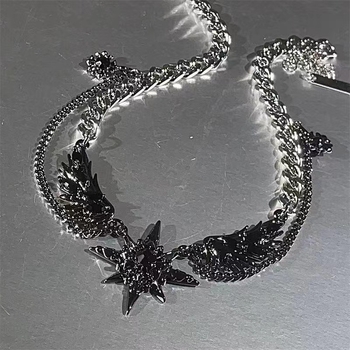 Κολιέ από τιτάνιο ατσάλι με γεωμετρικό μενταγιόν, μενταγιόν από κράμα, αλυσίδα τύπου κλοβιλ, χιπ-χοπ στυλ, υψηλής ποιότητας