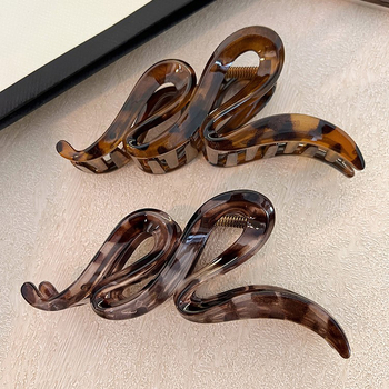 Κλιπ μαλλιών με λεοπάρ εκτύπωση και κυματοειδή σχεδίαση - γκριπερ, PC υλικό, κορεατικό στυλ, χειροποίητο, Φθινόπωρο 2024, Beliying