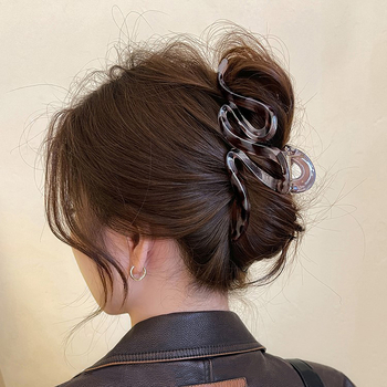 Κλιπ μαλλιών με λεοπάρ εκτύπωση και κυματοειδή σχεδίαση - γκριπερ, PC υλικό, κορεατικό στυλ, χειροποίητο, Φθινόπωρο 2024, Beliying