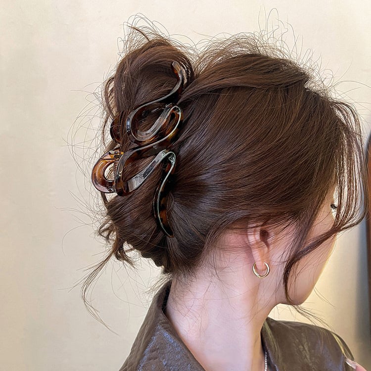 Клип за коса с леопардов принт и вълнообразен дизайн - грипер, PC материал, корейски стил, ръчно изработен, Есен 2024, Beliying