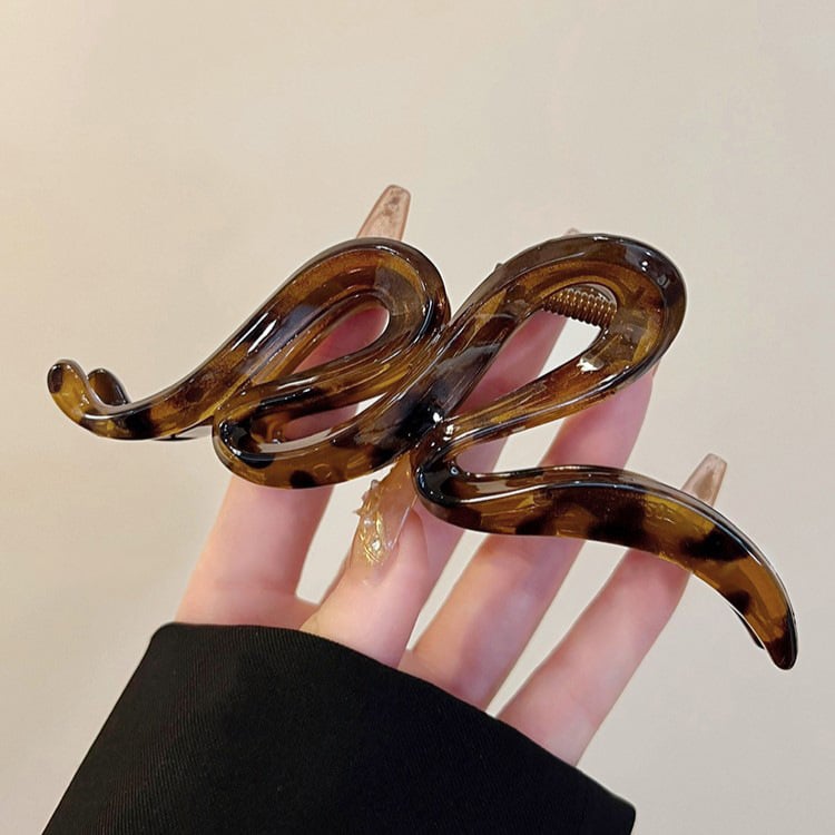 Клип за коса с леопардов принт и вълнообразен дизайн - грипер, PC материал, корейски стил, ръчно изработен, Есен 2024, Beliying