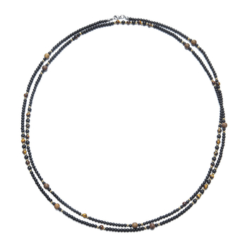 Гривна с еластична многослойна конструкция, мъниста от тигрово око и онyx дървени, ръчна изработка, унисекс, геометричен дизайн