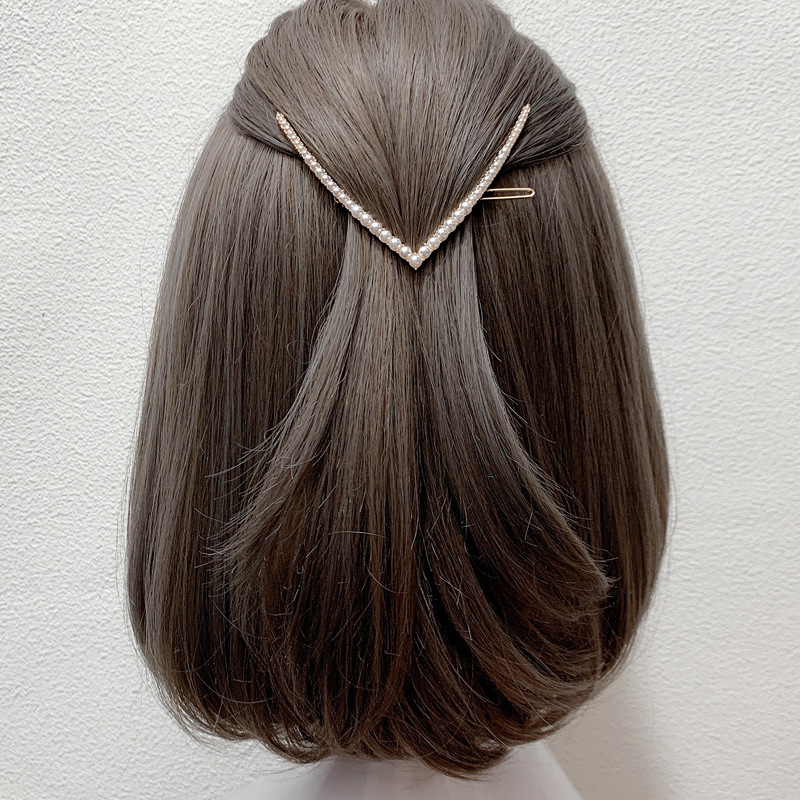 Μεταλλική καρφίτσα μαλλιών σε σχήμα V με κρύσταλλα και μαργαριτάρια, κλιπ για τον αυχένα, κομψό αξεσουάρ μαλλιών – Καλοκαίρι 2021