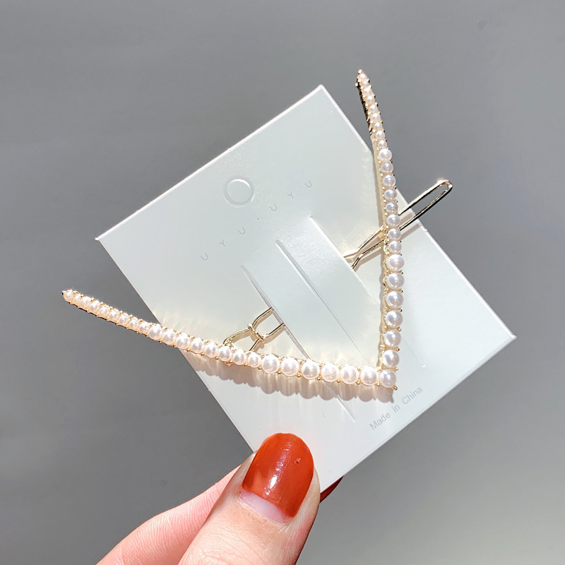 Μεταλλική καρφίτσα μαλλιών σε σχήμα V με κρύσταλλα και μαργαριτάρια, κλιπ για τον αυχένα, κομψό αξεσουάρ μαλλιών – Καλοκαίρι 2021