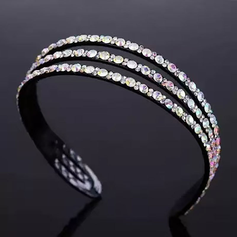 Лента за глава с кристали, широк дизайн за лице — дамска лента за глава, стил принцеса, пролет 2025