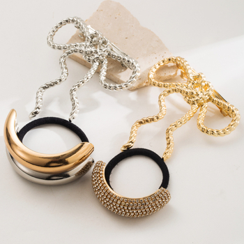 Μεταλλικό ελαστικό δαχτυλίδι μαλλιών για ουρά με διαμάντια, ηλεκτροπλατίωση, καλοκαίρι 2024, κωδ. FQ62