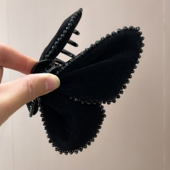 Βελούδινο κλιπ μαλλιών σε σχήμα πεταλούδας, χειροποίητο, κλιπ τύπου καρχαρία