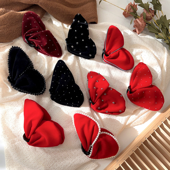 Βελούδινο κλιπ μαλλιών σε σχήμα πεταλούδας, χειροποίητο, κλιπ τύπου καρχαρία