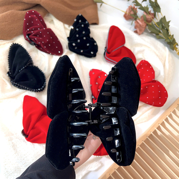 Βελούδινο κλιπ μαλλιών σε σχήμα πεταλούδας, χειροποίητο, κλιπ τύπου καρχαρία