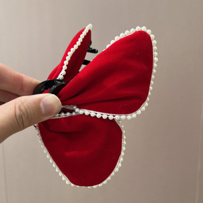 Baršunasti klips za kosu u obliku leptira, ručna izrada, klip tip morski pas