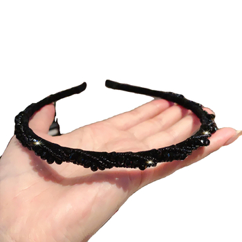 Лента за глава с кристална украса — Хепбърн ретро стил, детска мода в корейско-японски стил, пролет 2025 (Материал: кристал; Стил: деца, корейско и японско; Година/сезон: пролет 2025; Аксесоар за коса)