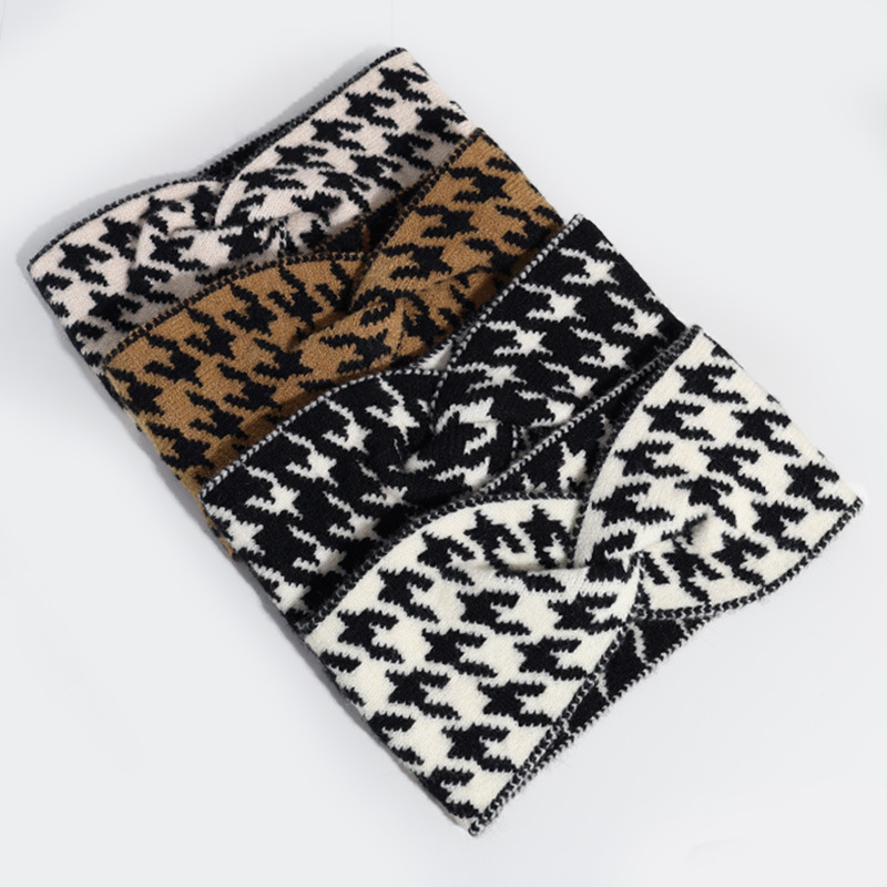 Κορεατικό στυλ πλεκτή κορδέλα μαλλιών με σχέδιο houndstooth, ευρύ γείσο, διαμαντένιος σχεδιασμός, άνοιξη 2024