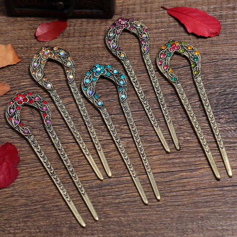 Luo Xiang У-образна щипка за коса, ретро стил ханфу, сплав