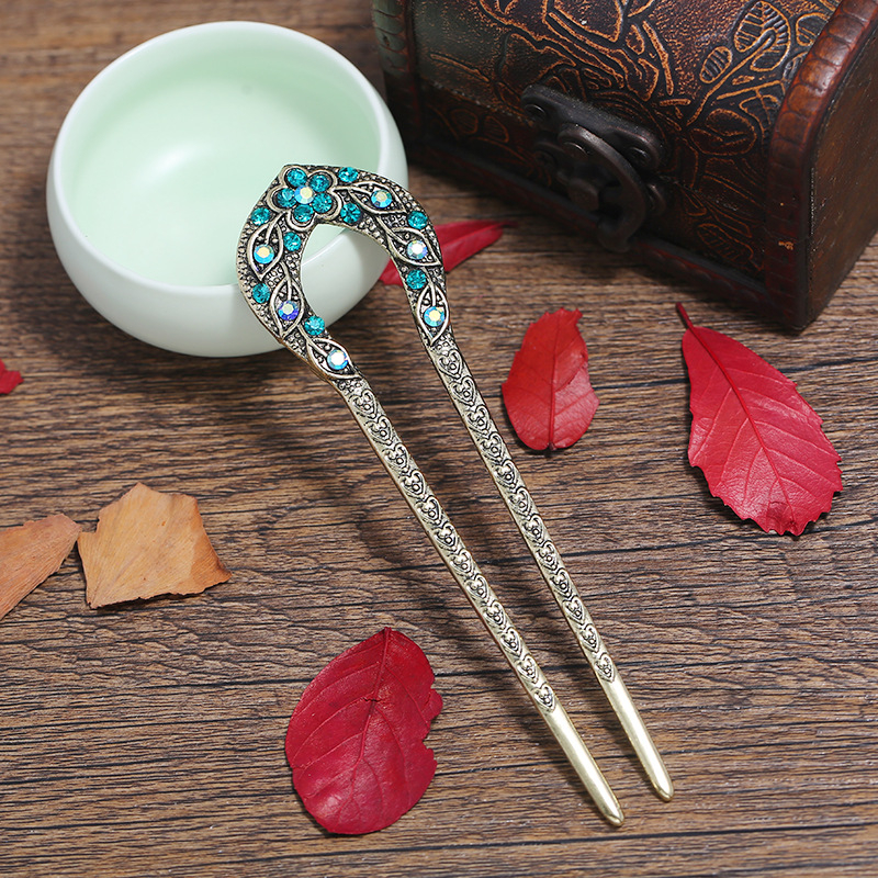 Luo Xiang У-образна щипка за коса, ретро стил ханфу, сплав