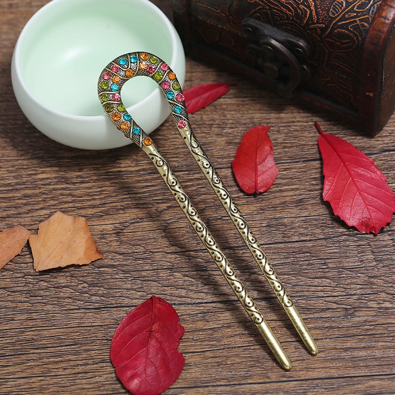 Luo Xiang У-образна щипка за коса, ретро стил ханфу, сплав