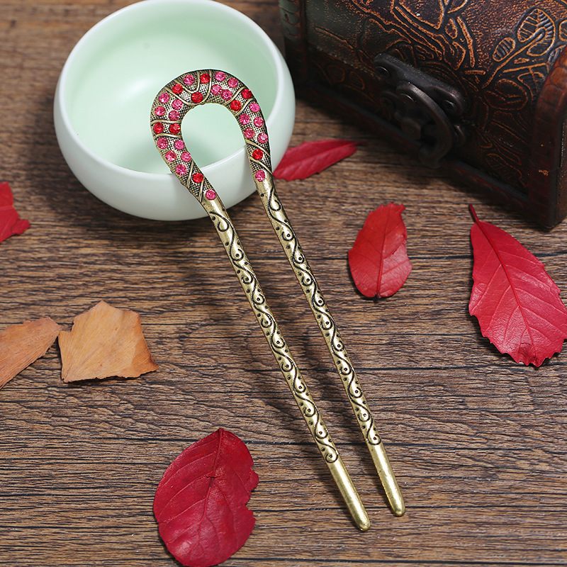 Luo Xiang У-образна щипка за коса, ретро стил ханфу, сплав