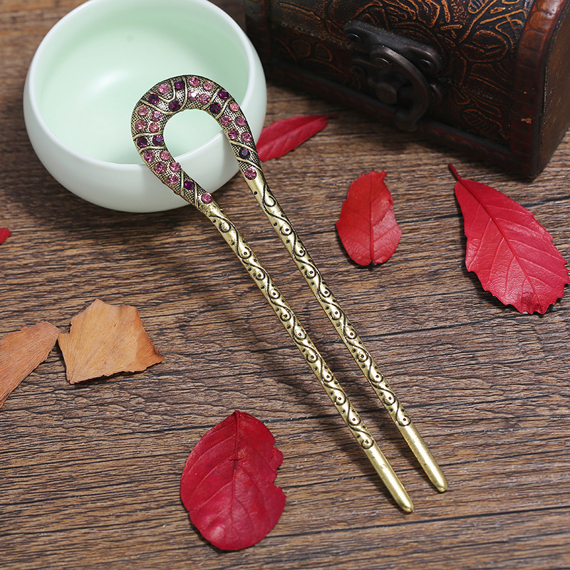 Luo Xiang У-образна щипка за коса, ретро стил ханфу, сплав