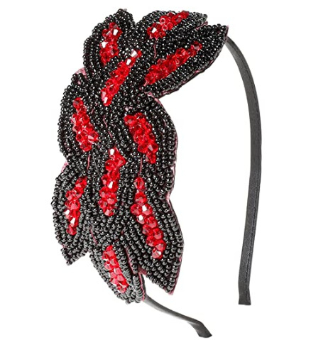 Κορδέλα μαλλιών με χάντρες σε μοτίβο φύλλου και στρας, από πλαστικό/ρητίνη, γυναικεία μινιμαλιστική εμφάνιση, καρό σχέδιο, κυκλοφορία άνοιξη 2024