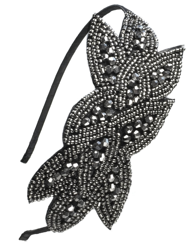 Κορδέλα μαλλιών με χάντρες σε μοτίβο φύλλου και στρας, από πλαστικό/ρητίνη, γυναικεία μινιμαλιστική εμφάνιση, καρό σχέδιο, κυκλοφορία άνοιξη 2024