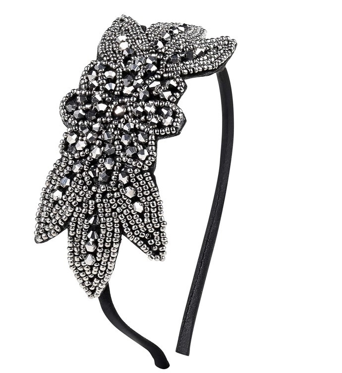 Κορδέλα μαλλιών με χάντρες σε μοτίβο φύλλου και στρας, από πλαστικό/ρητίνη, γυναικεία μινιμαλιστική εμφάνιση, καρό σχέδιο, κυκλοφορία άνοιξη 2024