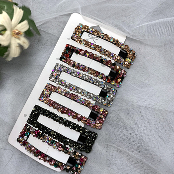 Κλιπ μαλλιών με κρύσταλλα σε τετράγωνο κενό – Κορεατικό στυλ; Υλικό: Διαμάντι/Κρύσταλλο/Κράμα μετάλλων; Τύπος κρυστάλλου: Κρύσταλλο; Διαδικασία επεξεργασίας: Διαμαντική/χειροποίητη; Τύπος κλιπ: Πλευρικό κλιπ