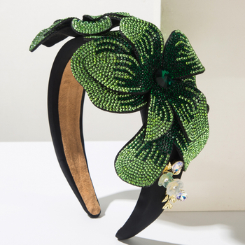 Κορδέλα μαλλιών με δύο λουλούδια σε μπαρόκ βίντατζ σχέδιο, διακοσμημένη με διαμάντια, γυάλινα κρύσταλλα FG247