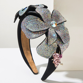 Κορδέλα μαλλιών με δύο λουλούδια σε μπαρόκ βίντατζ σχέδιο, διακοσμημένη με διαμάντια, γυάλινα κρύσταλλα FG247