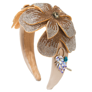 Κορδέλα μαλλιών με δύο λουλούδια σε μπαρόκ βίντατζ σχέδιο, διακοσμημένη με διαμάντια, γυάλινα κρύσταλλα FG247