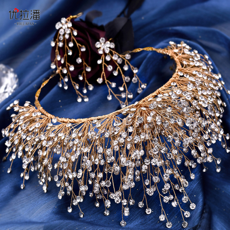 Булчинска корона‑тиара, комплект от три части, метална сплав, диамантено покритие и кристали