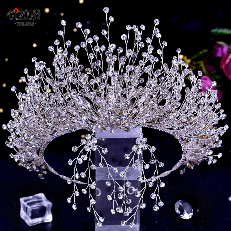 Булчинска корона‑тиара, комплект от три части, метална сплав, диамантено покритие и кристали