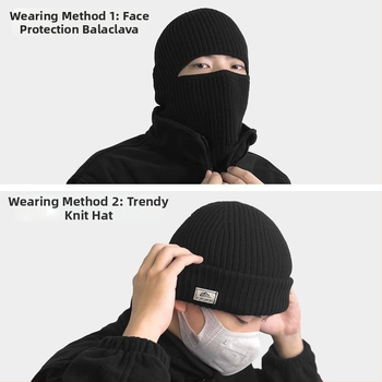 Μπαλακλάβα ποδηλασίας: Αντιανεμική, ζεστή πλεκτή κουκούλα με προστασία για τα αυτιά, Unisex, Πολυεστέρας