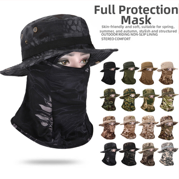 Καμουφλαρισμένο καπέλο μπούνι με κυκλικό γείσο, βαμβάκι-πολυεστέρας, unisex, σχέδιο με πλέγμα, για εξωτερικούς χώρους