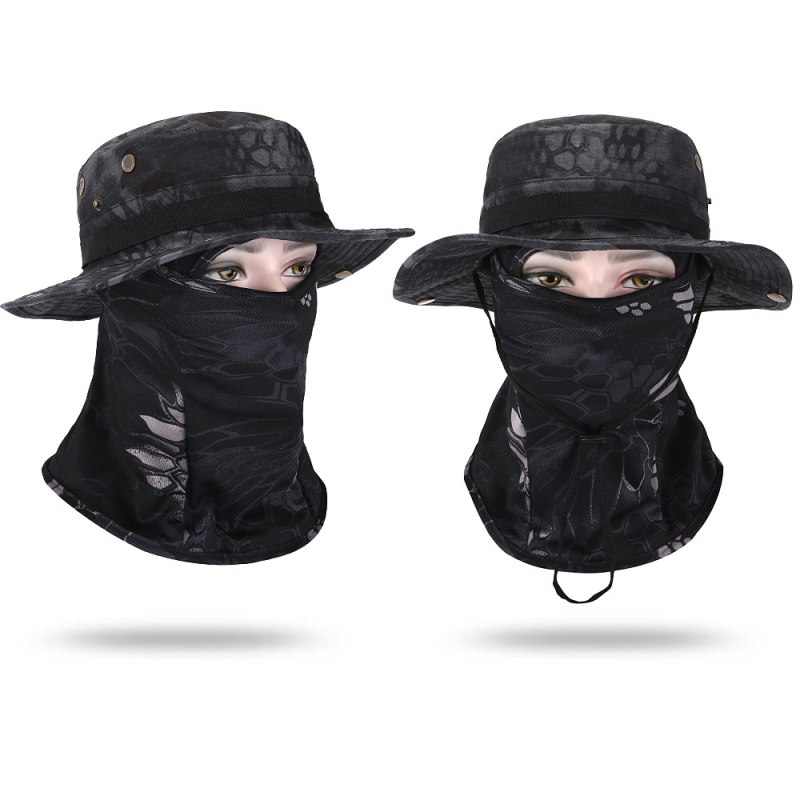 Καμουφλαρισμένο καπέλο μπούνι με κυκλικό γείσο, βαμβάκι-πολυεστέρας, unisex, σχέδιο με πλέγμα, για εξωτερικούς χώρους