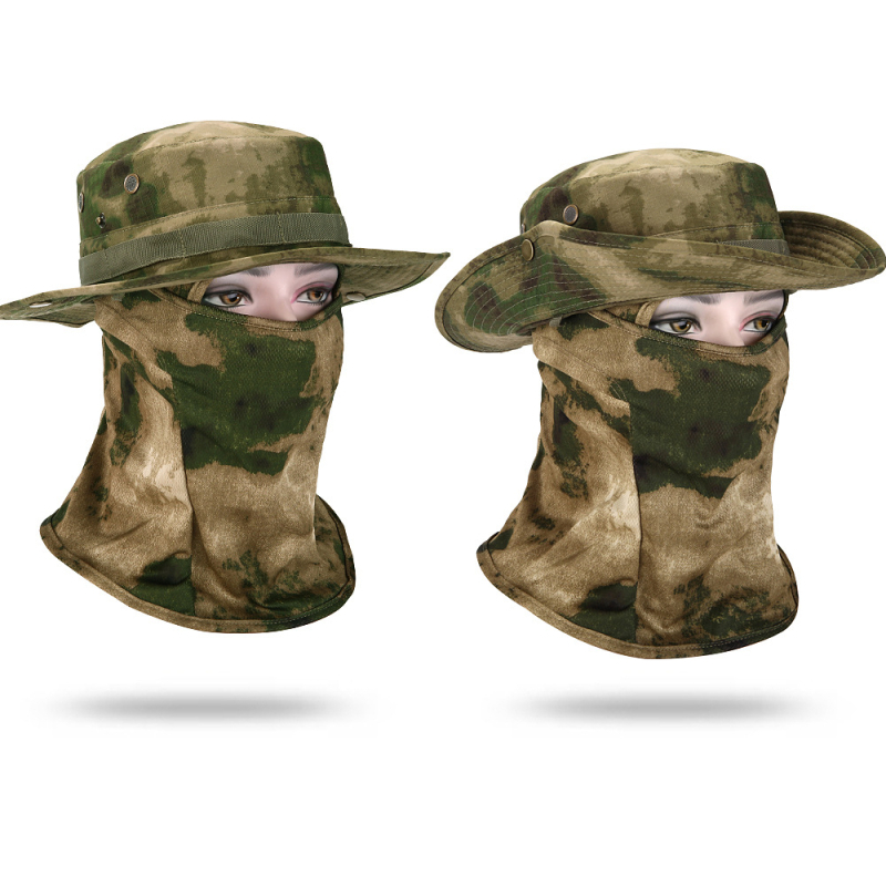 Καμουφλαρισμένο καπέλο μπούνι με κυκλικό γείσο, βαμβάκι-πολυεστέρας, unisex, σχέδιο με πλέγμα, για εξωτερικούς χώρους