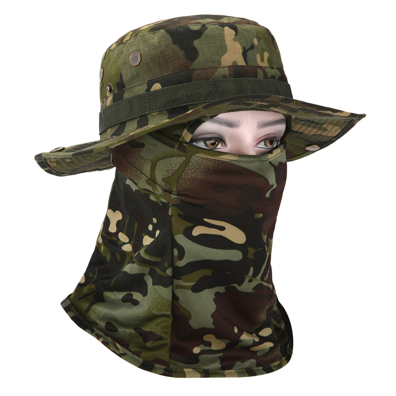 Καμουφλαρισμένο καπέλο μπούνι με κυκλικό γείσο, βαμβάκι-πολυεστέρας, unisex, σχέδιο με πλέγμα, για εξωτερικούς χώρους