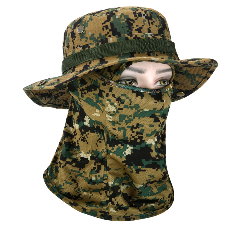 Καμουφλαρισμένο καπέλο μπούνι με κυκλικό γείσο, βαμβάκι-πολυεστέρας, unisex, σχέδιο με πλέγμα, για εξωτερικούς χώρους