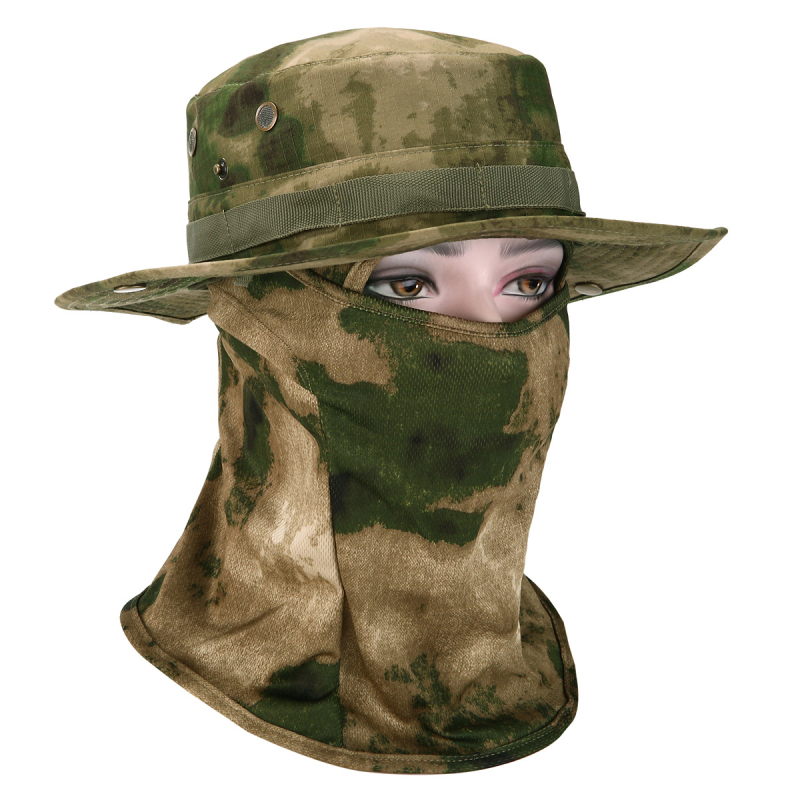 Καμουφλαρισμένο καπέλο μπούνι με κυκλικό γείσο, βαμβάκι-πολυεστέρας, unisex, σχέδιο με πλέγμα, για εξωτερικούς χώρους