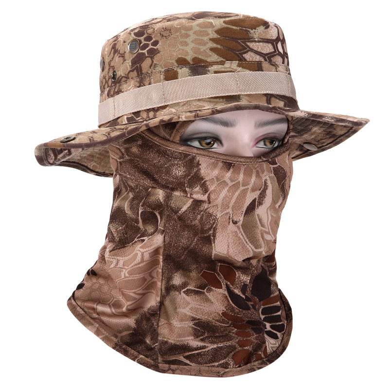 Καμουφλαρισμένο καπέλο μπούνι με κυκλικό γείσο, βαμβάκι-πολυεστέρας, unisex, σχέδιο με πλέγμα, για εξωτερικούς χώρους