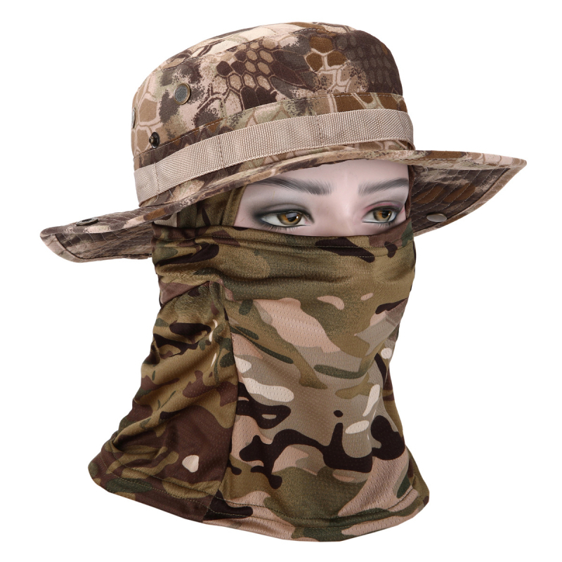 Καμουφλαρισμένο καπέλο μπούνι με κυκλικό γείσο, βαμβάκι-πολυεστέρας, unisex, σχέδιο με πλέγμα, για εξωτερικούς χώρους