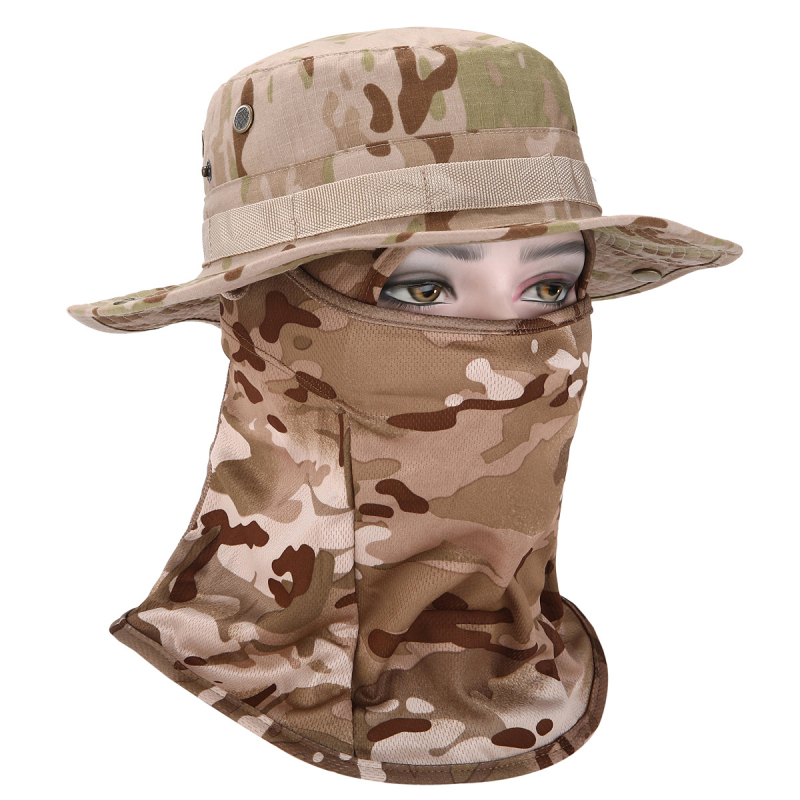 Καμουφλαρισμένο καπέλο μπούνι με κυκλικό γείσο, βαμβάκι-πολυεστέρας, unisex, σχέδιο με πλέγμα, για εξωτερικούς χώρους